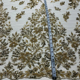 Beaded Lace Fabric Embroidered On 100 Percent Polyester Net Mesh - Gold, Silver, 52" Wide (1 Yard)