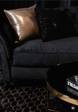 Enchanting Black Mermaid Half Moon Faux Fur Rug - Shimmery Golden Metallic, Black Moon (7'6" X 10'3")