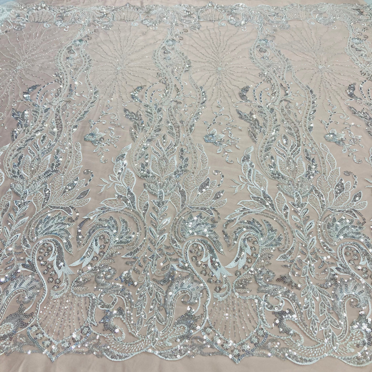 Beaded Lace Fabric on Polyester Net Mesh 51"