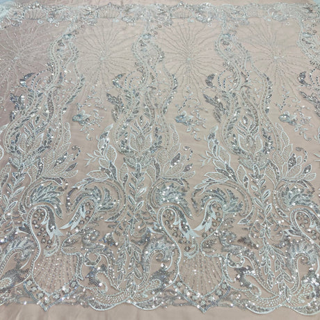 Beaded Lace Fabric on Polyester Net Mesh 51"