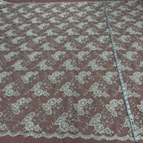 1 Yard Beaded & Corded Lace Fabric Embroidered on 100% Polyester Net Mesh 52" Wide