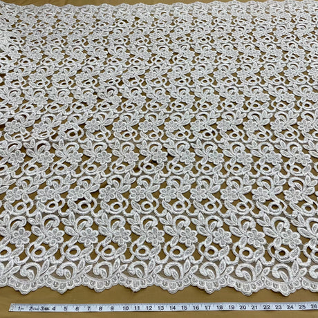 Beaded Corded Bridal Lace Fabric - Ivory, Turquoise, Taupe, Coral, Gold, Pink, Silver, 52" Width (1 Yard)