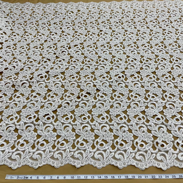 Beaded Corded Bridal Lace Fabric - Ivory, Turquoise, Taupe, Coral, Gold, Pink, Silver, 52" Width (1 Yard)