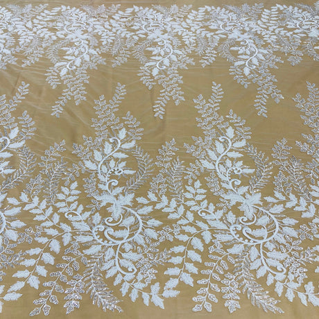 Beaded Sequined Lace Fabric on Polyester Net Mesh
