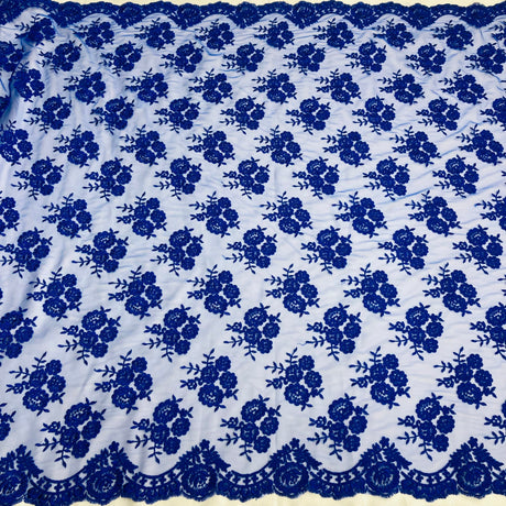 Corded Bridal Lace Polyester Fabric - Embroidered Net Mesh, 50" Width (1 Yard)