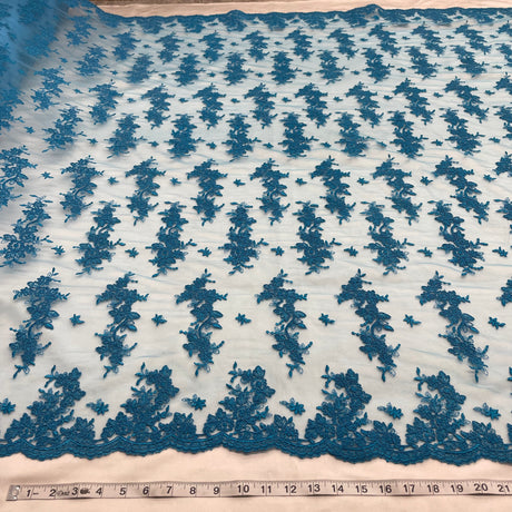 Corded Bridal Lace Fabric - Embroidered Polyester Net Mesh, 54" Width (1 Yard)