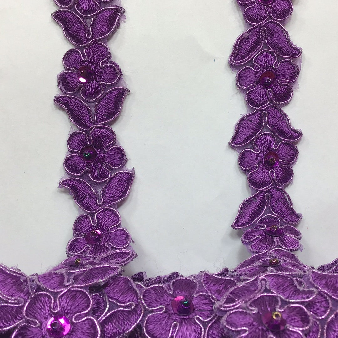 Beaded Corded Lace Trimming Embroidered On 100 Percent Polyester Organza Fabric - 3/4" Width, Multiple Colors (1 Yard)