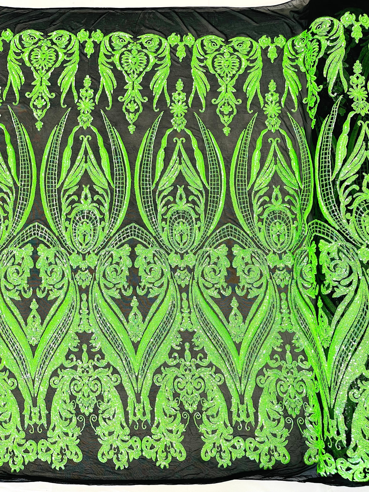 Big Sequin Damask Polyester Fabric - Damask Sequin Mesh, 54" Width (1 Yard)