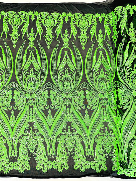 Big Sequin Damask Polyester Fabric - Damask Sequin Mesh, 54" Width (1 Yard)