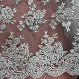 1 Yard Ivory Corded Bridal Lace Fabric Embroidered on Polyester Net Mesh 51 Inch Width