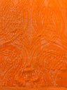 Feather Damask Shiny Sequin Design 4 Way Stretch Mesh Fabric - Iridescent Sequin Embroidered Mesh, 48-50" Width, 36" Length (1 Yard)