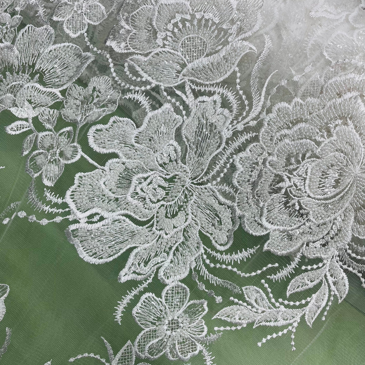 Beaded Lace Fabric Embroidered on Polyester Net Mesh 52"