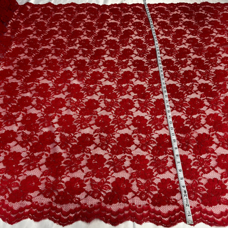 Corded Bridal Lace Fabric Embroidered On 100 Percent Polyester Net Mesh - White, Red, Black, 49" Width (1 Yard)