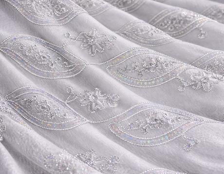 Coco Mango Polyester Fabric - Sheer Embroidery, Double Scallop Lace, Gold And Silver, 52" Width (1 Yard)
