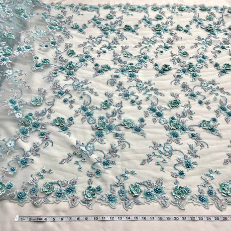 Beaded 3D Floral Lace Fabric