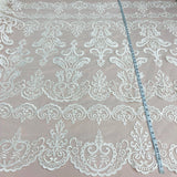 1 Yard Luxurious Corded Bridal Lace Fabric with Floral Embroidery White
