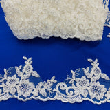 Beaded Corded Lace Trimming Polyester Fabric - Embroidered Net Mesh, 4" Width, 6 Color Schemes (1 Yard)