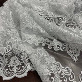 1 Yard Elegant Corded Bridal Lace Fabric Embroidered on Polyester Net Mesh