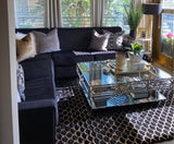 Enchanting Black Mermaid Half Moon Faux Fur Rug - Shimmery Golden Metallic, Black Moon (7'6" X 10'3")