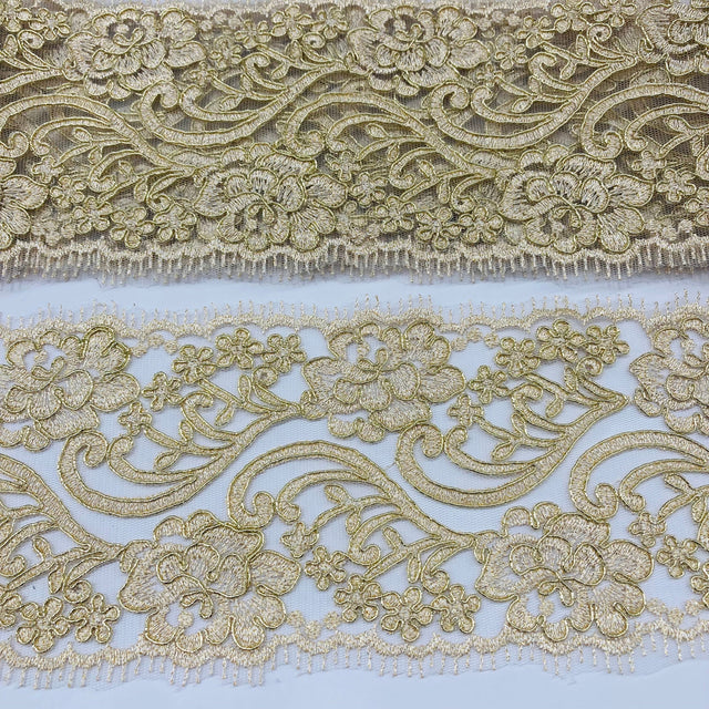 Corded Embroidered Lace Trim 4" Double-Sided
