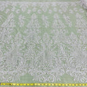 Beaded Lace Fabric Embroidered On 100 Percent Polyester Net Mesh - White, Ivory, Silver, Gold, Rose Gold, 60" Width (1 Yard)