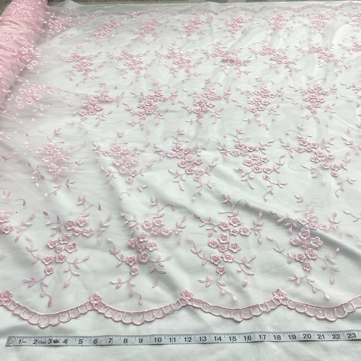 Beaded Lace Fabric on Polyester Net Mesh