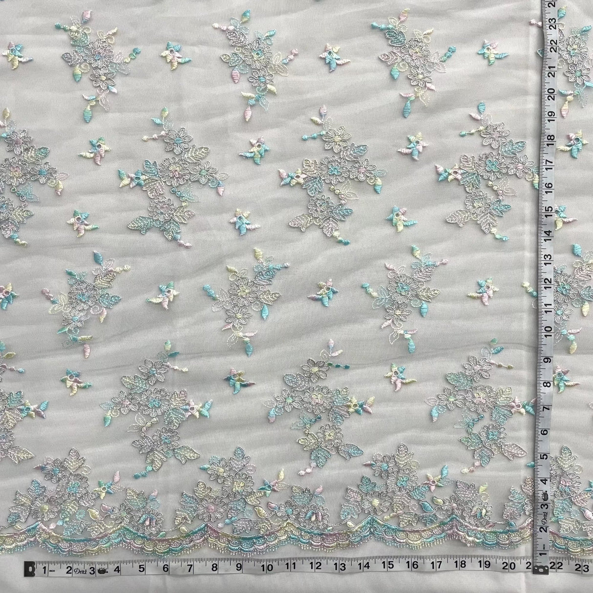 Corded Bridal Lace Fabric - Sage/Pink, Rainbow, Camel/Yellow, Silver, 51" Width (1 Yard)