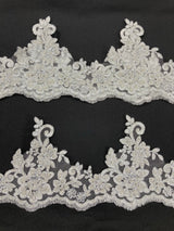 Beaded Corded Floral Lace Trim 6"