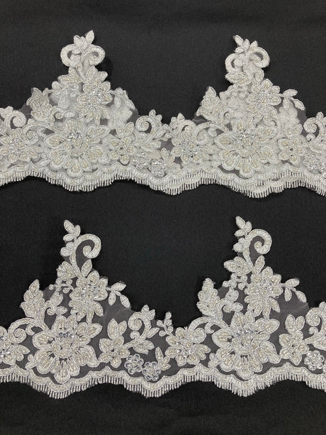 Beaded Corded Floral Lace Trim 6"