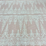 1 Yard Beaded & Corded Bridal Lace Fabric Embroidered on 100% Polyester Net Mesh | Lace USA - Ivory
