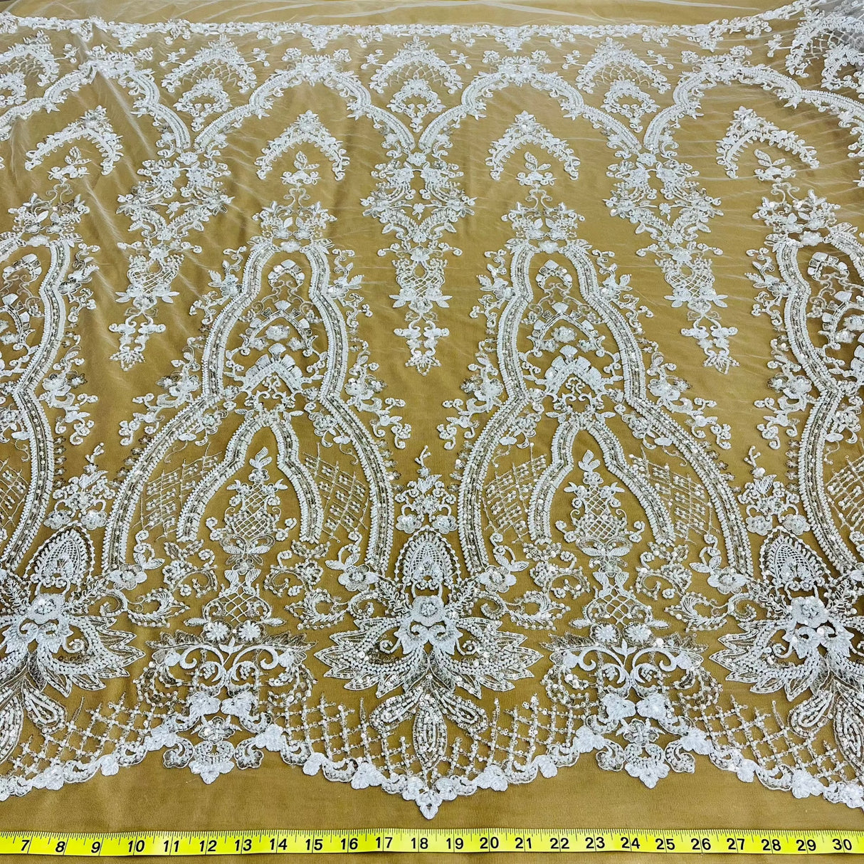 Beaded Lace Fabric on Polyester Net Mesh