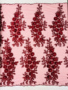 Rosa 3D Floral Design With Rhinestones Polyester Fabric - 3D Floral Embroidered Mesh Lace, 54" Width (1 Yard)