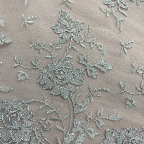 Corded Bridal Lace Fabric - Embroidered 100% Polyester Net Mesh, 54" Width (1 Yard)