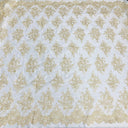 1 yarda de tela de encaje nupcial con cordones bordada sobre malla de red 100% poliéster Oro 54" de ancho