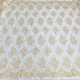 1 Yard Corded Bridal Lace Fabric Embroidered on 100% Polyester Net Mesh Gold 54" Wide