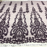 Beaded Lace Fabric on Polyester Net Mesh 54"