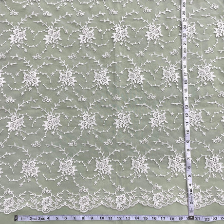 Corded Bridal Lace Fabric Ivory Mesh