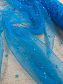 Glitter Mesh Fabric with Scattered Pearls