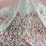 1 Yard Beaded Lace Fabric Embroidered with Fuzzy Thread on Polyester Net Mesh