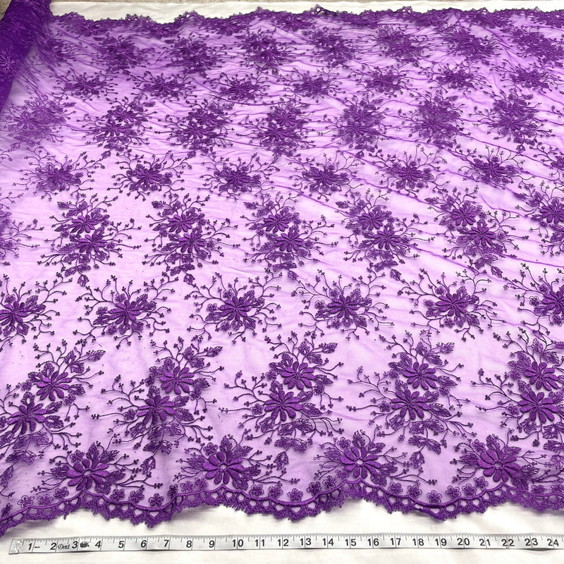 1 Yard Floral Embroidered Lace Fabric for Bridal Evening Gowns 52 inch Width
