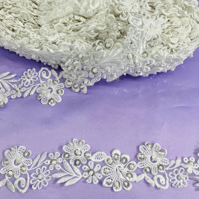 Beaded Lace Trimming on Polyester Organza 2"