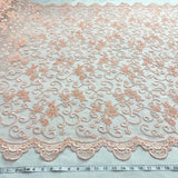 1 Yard Silver Beaded and Corded Bridal Fabric Lace Embroidered on Polyester Net Mesh for Wedding and Evening Gowns – 54"
