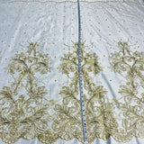 1 Yard Elegant Beaded & Corded Embroidered Bridal Lace on Polyester Mesh, Style 73013W-NB