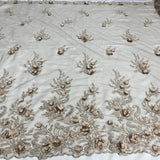 Beaded 3D Floral Lace Polyester Fabric - Black, Dusty Rose, Vanilla, 51" Width (1 Yard)