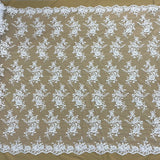 1 Yard - Corded Bridal Lace Fabric Embroidered on 100% Polyester Net Mesh Ivory with Silver - 53"