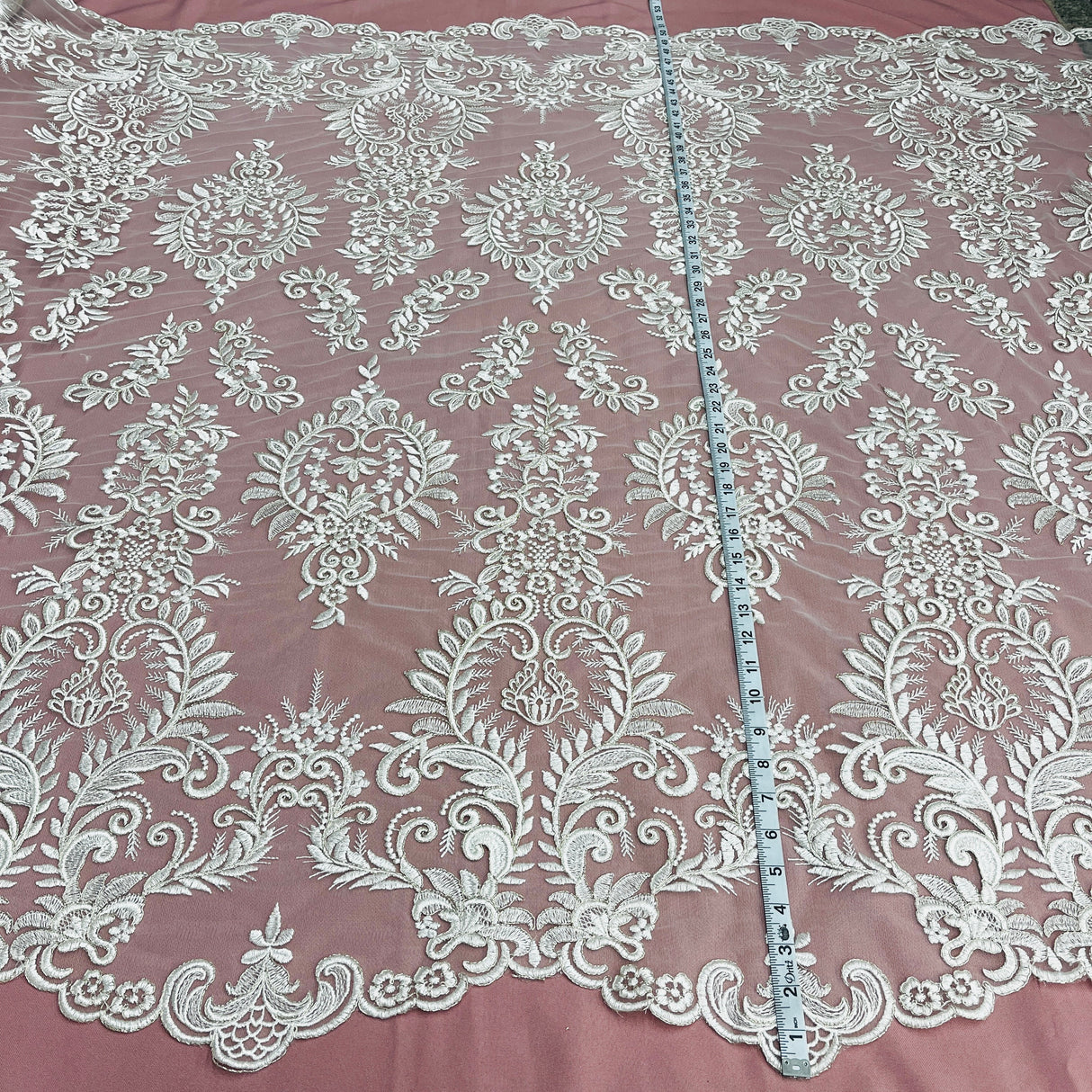 Corded Bridal Lace Fabric on Polyester Net Mesh