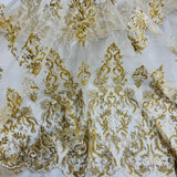 Beaded Sequined Lace Fabric Ivory