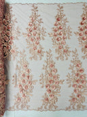 Rosa 3D Floral Design With Rhinestones Polyester Fabric - 3D Floral Embroidered Mesh Lace, 54" Width (1 Yard)