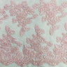 1 Yard Elegant Beaded and Corded Bridal Lace Fabric Embroidered on 100% Polyester Net Mesh White