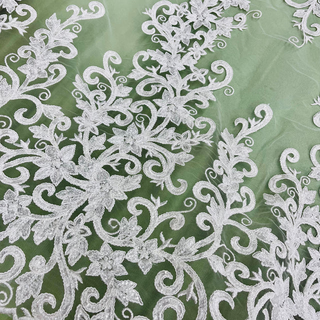 Beaded Corded Bridal Lace Fabric 51"